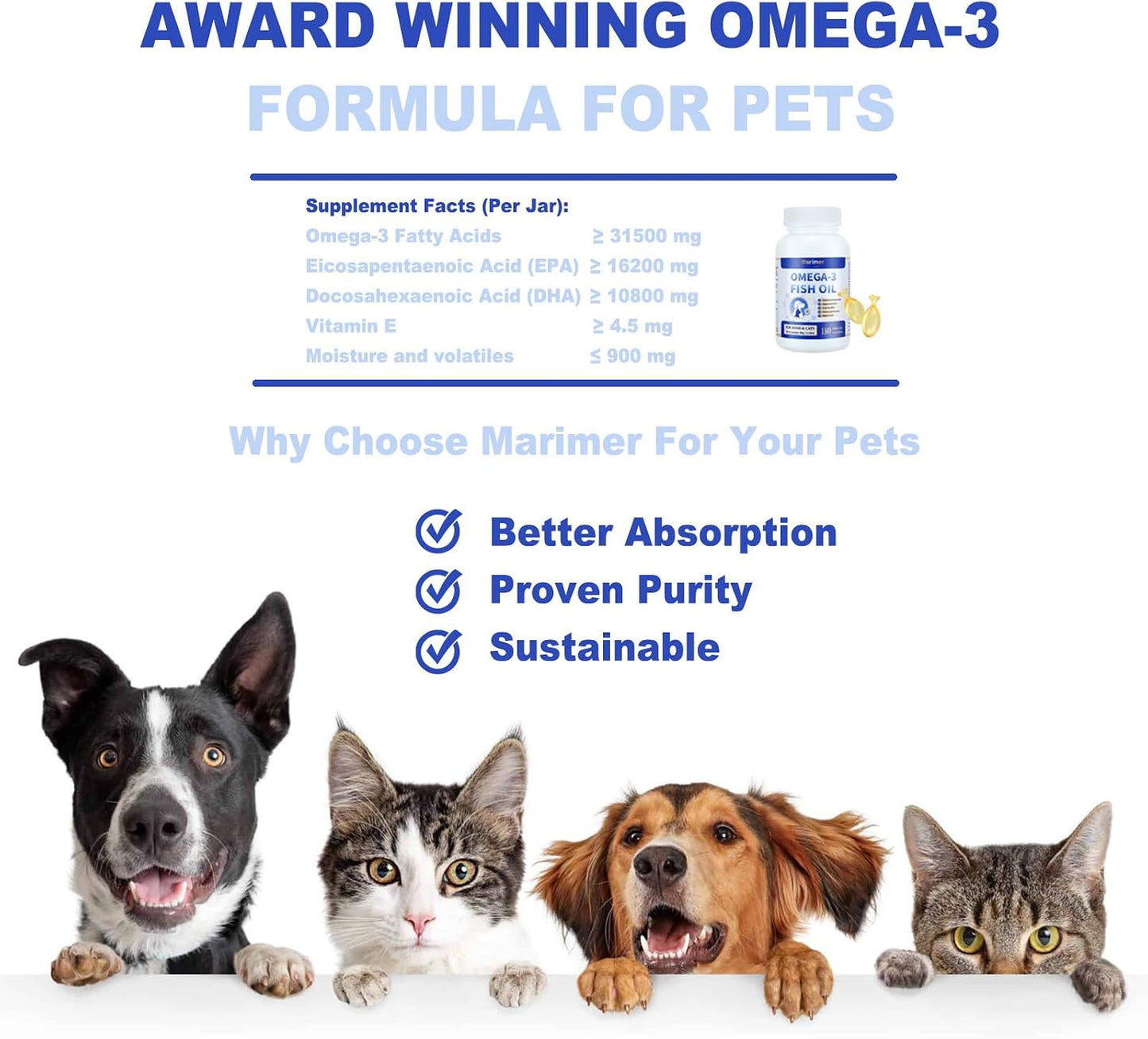 MARIMER Omega-3 Fish Oil for Dogs & Cats, Snip Tips Soft gel capsules, 180 Count - görsel 3