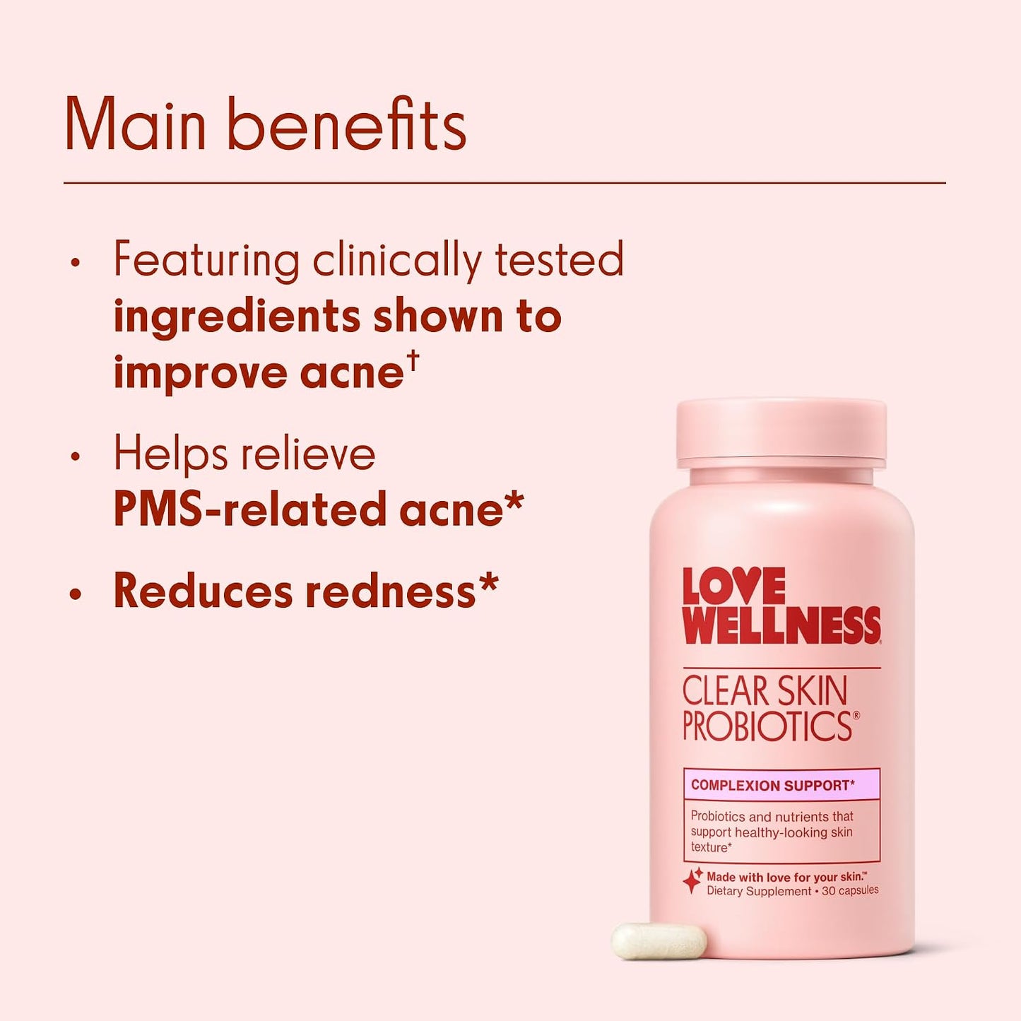 Love Wellness Clear Skin Probiotic – Hormonal Acne Support with Zinc, Bifidobacterium Longum & Chaste Tree, 30 Capsules - görsel 3