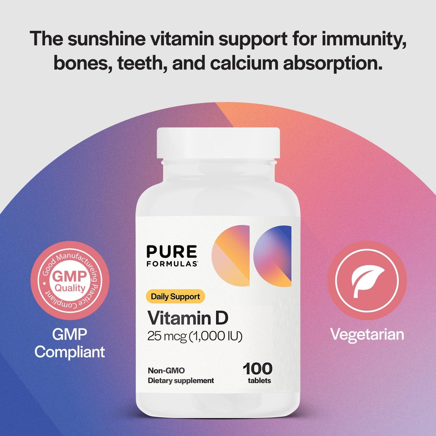 PureFormulas Vitamin D3 1,000 IU (25 mcg) – Premium Vitamin D Supplement for Bone Health, Immune Support, and Overall Wellness – Non-GMO – 100 Tablets - görsel 3