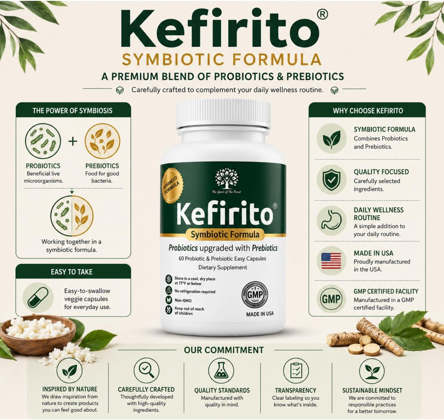 Kefirito Daily Symbiotic Formula – Probiotic + Prebiotic Daily Supplement, 60 Capsules - görsel 8