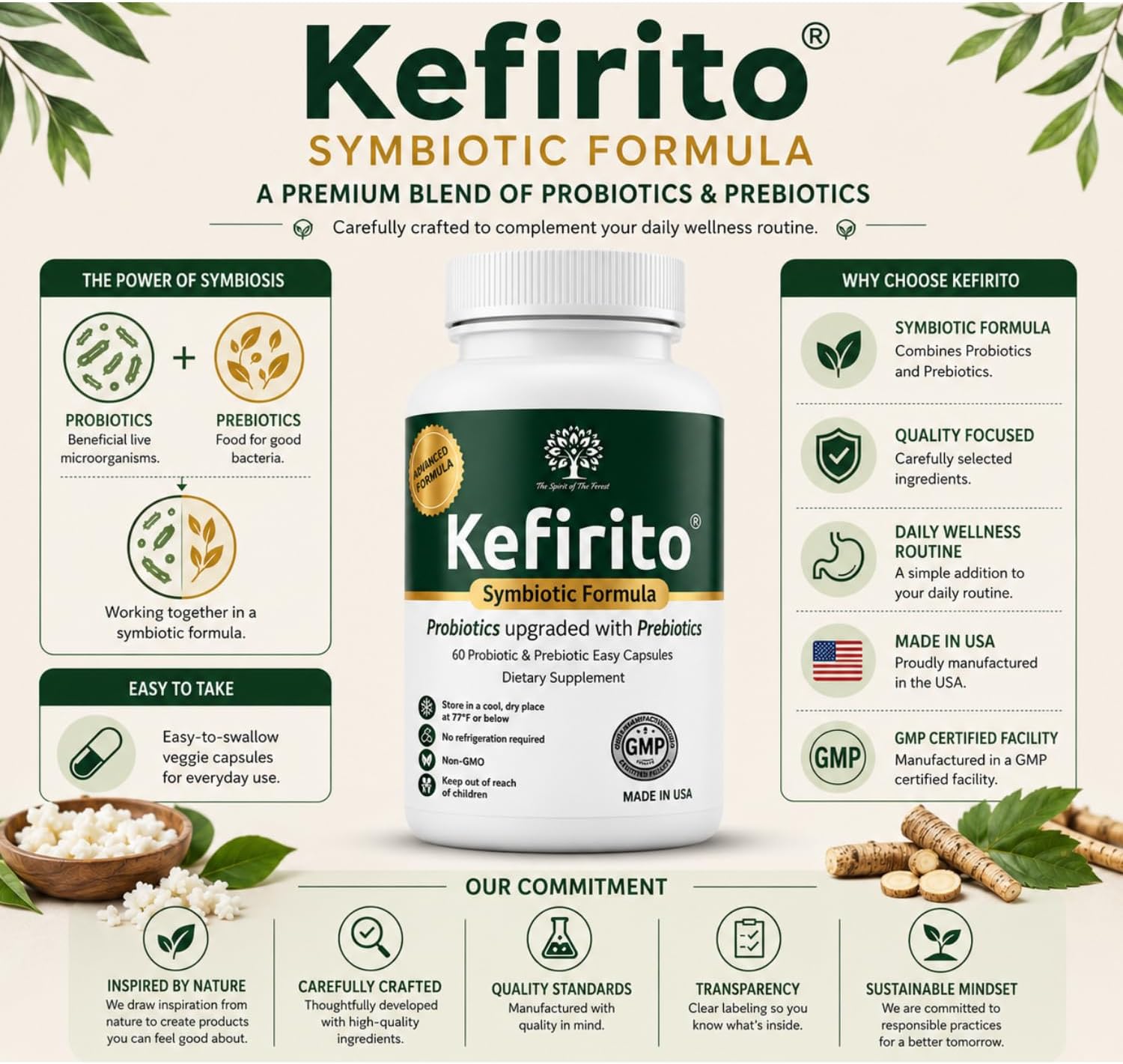 Kefirito Daily Symbiotic Formula – Probiotic + Prebiotic Daily Supplement, 60 Capsules - görsel 8