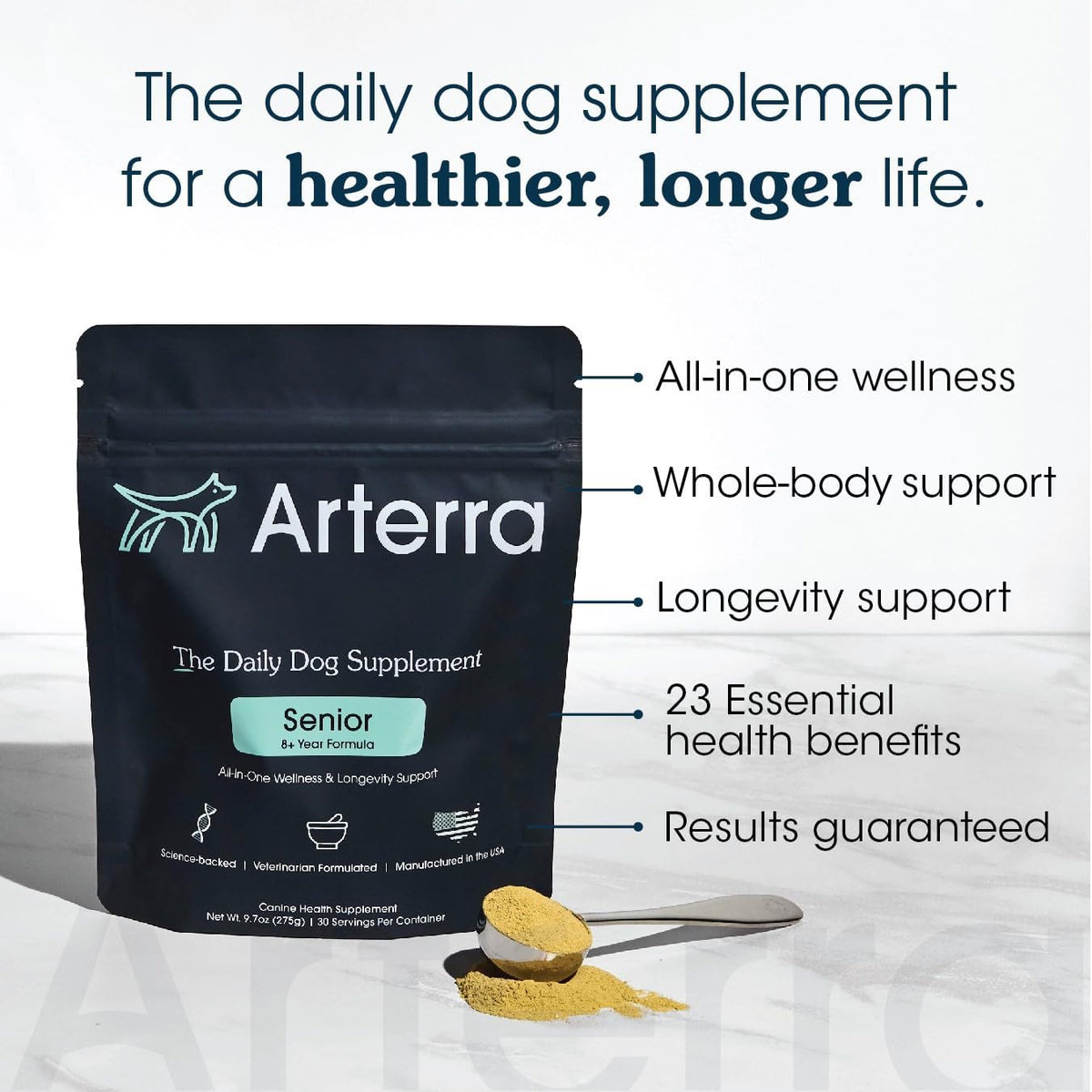 Senior Dog Powder Supplement & Food Topper – 63 Ingredient Multivitamin with Glucosamine, Probiotics, Fish Oil (60 Scoops) - görsel 3