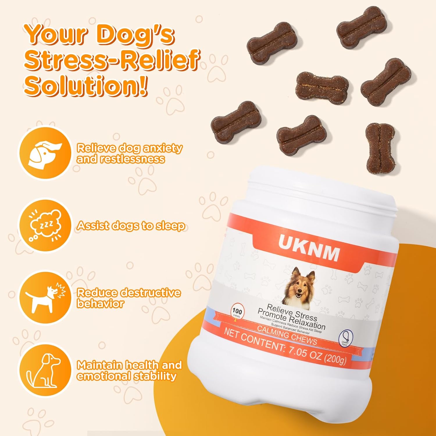 UKNM Dog Calming Chews – Natural Anxiety Relief Treats, Chicken Flavour, 100 Count - görsel 2