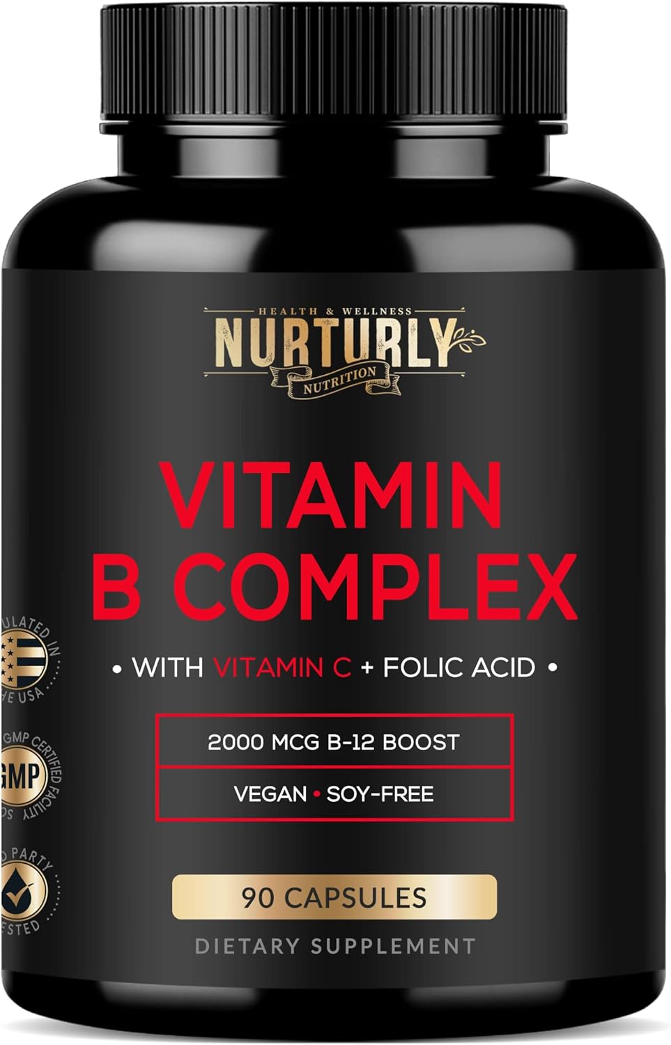 Vitamin B Complex with Vitamin C – Essential B Vitamins for Energy Release, Immune Function & Psychological Wellbeing (90 Capsules) - görsel 1