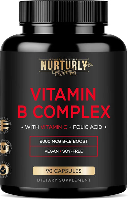Vitamin B Complex with Vitamin C – Essential B Vitamins for Energy Release, Immune Function & Psychological Wellbeing (90 Capsules)