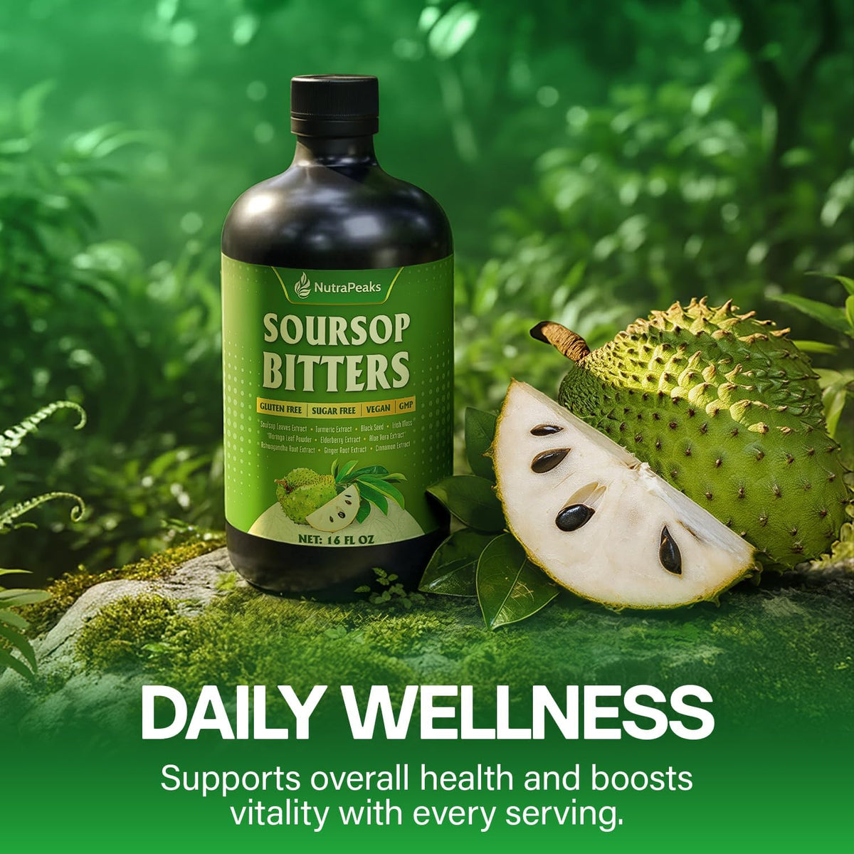 NutraPeaks Soursop Bitters Liquid – Herbal Detox Formula with Soursop, Turmeric, Moringa and Black Seed – Immune and Digestive Support, 473 ml (16 fl oz) - görsel 5