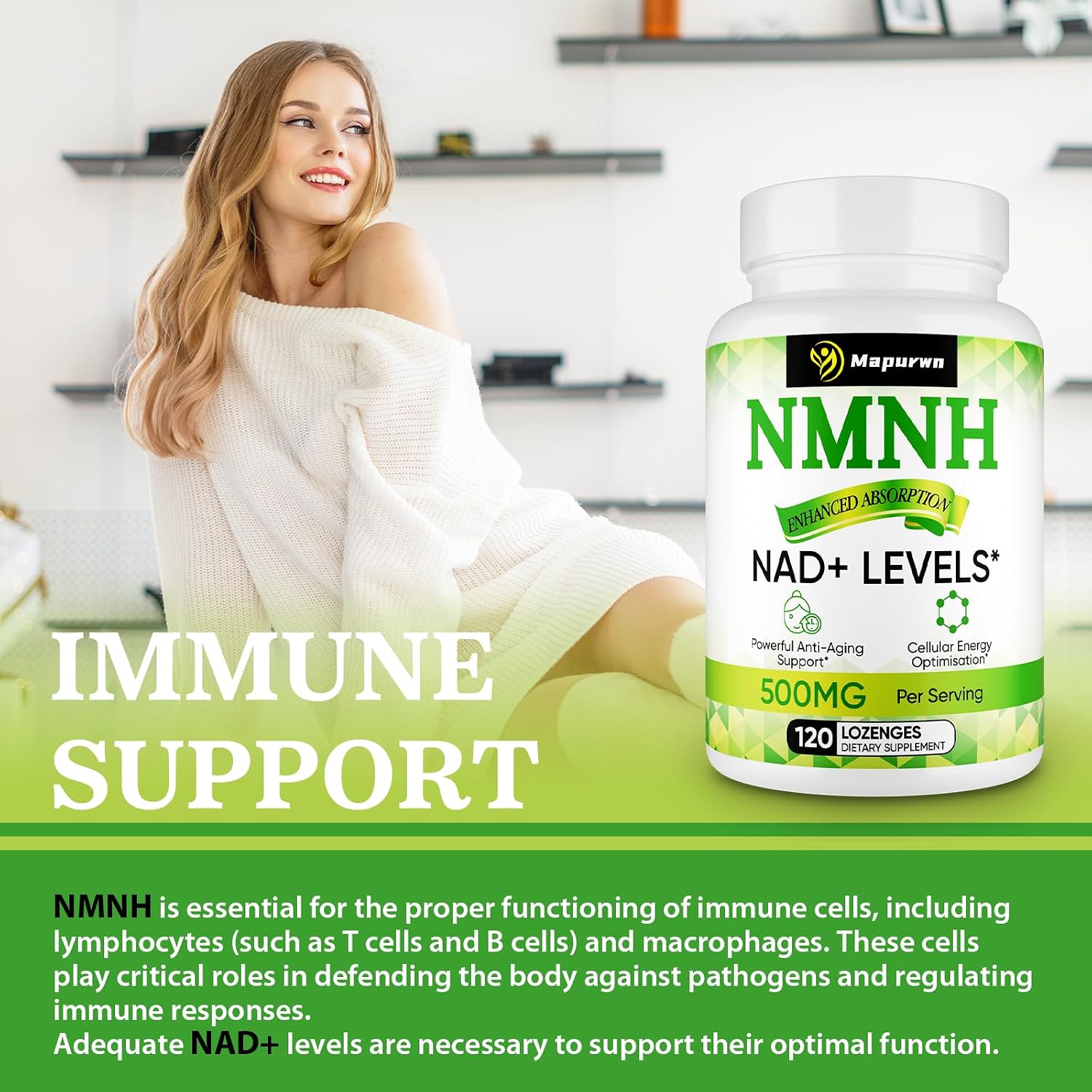 Mapurwn NMNH (Dihydronicotinamide Mononucleotide) - 500mg NAD+ Food Supplement, 120 Lozenges - görsel 7