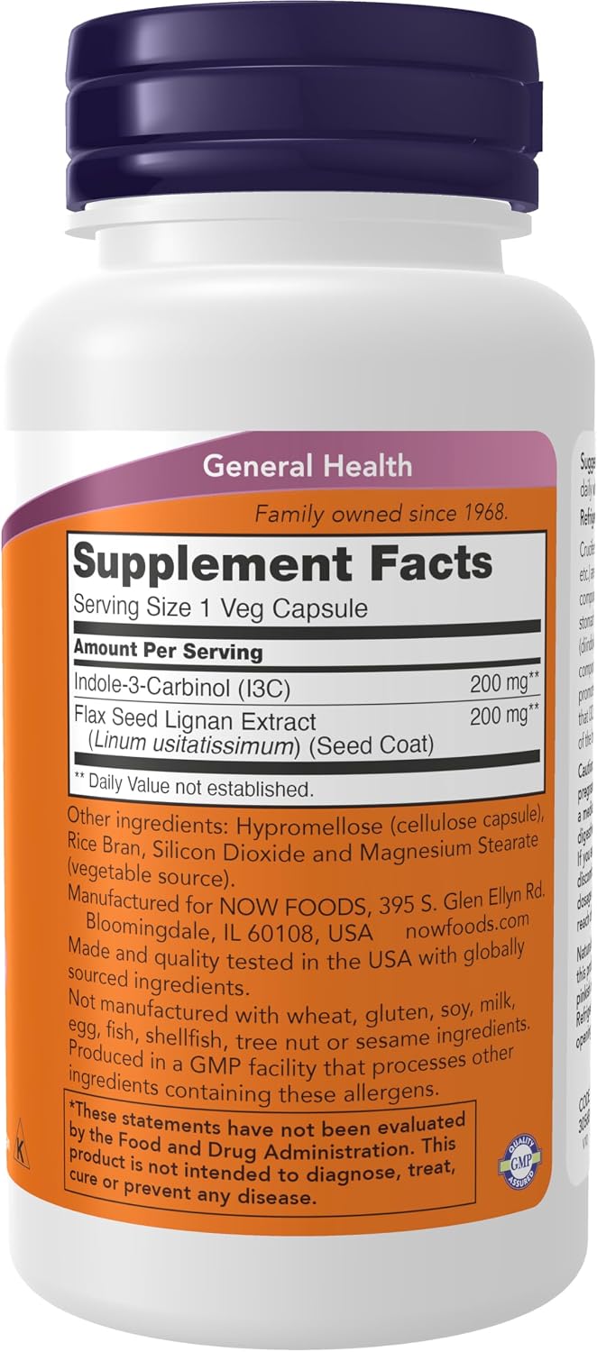 NOW Foods Indole-3-Carbinol 200 mg with Flax Lignan Extract - 60 Vegan Capsules - görsel 2