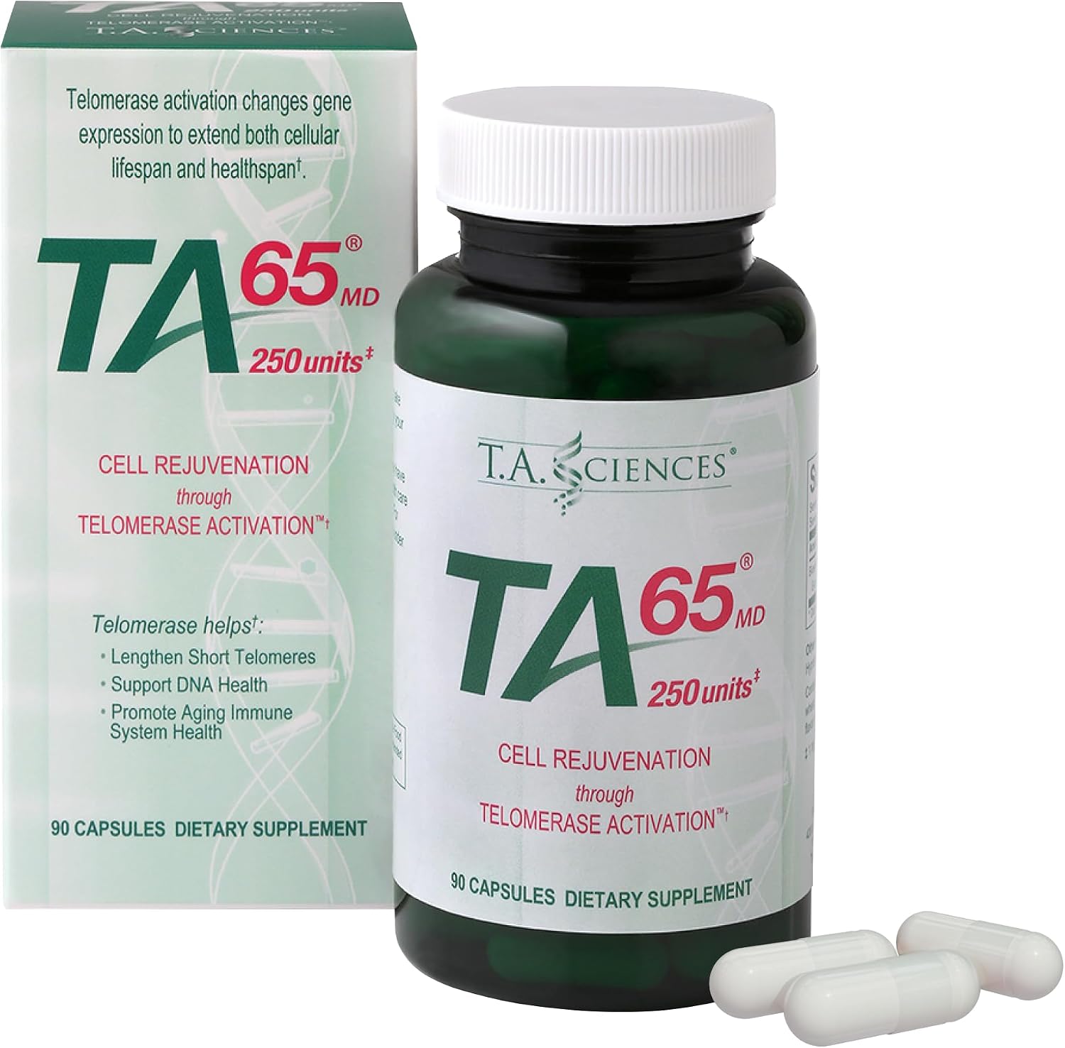 T.A. Sciences TA-65 Telomere Activation Supplement - 2.5 Times Potency, 90 Capsules (1 Pack, with Box) - görsel 1