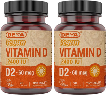 DEVA Vegan Vitamin D2 60 mcg (2400 IU), 90 Tablets (Pack of 3)