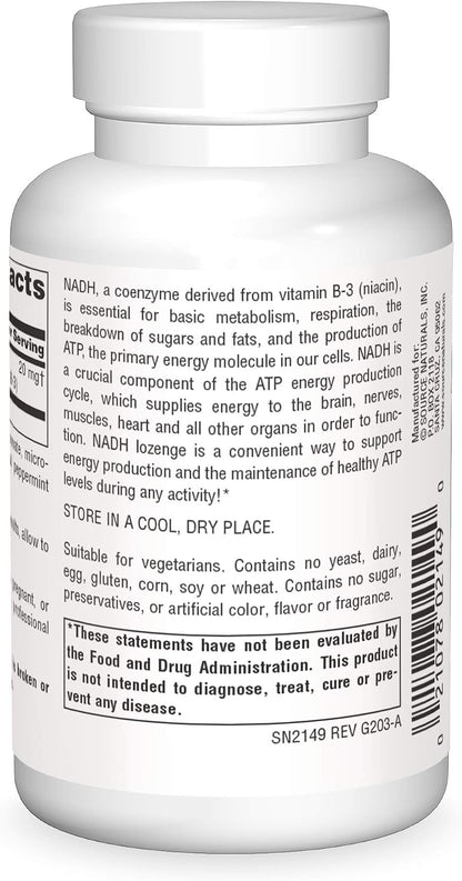 Source Naturals NADH 20mg Lozenges – Energy and Mental Alertness*