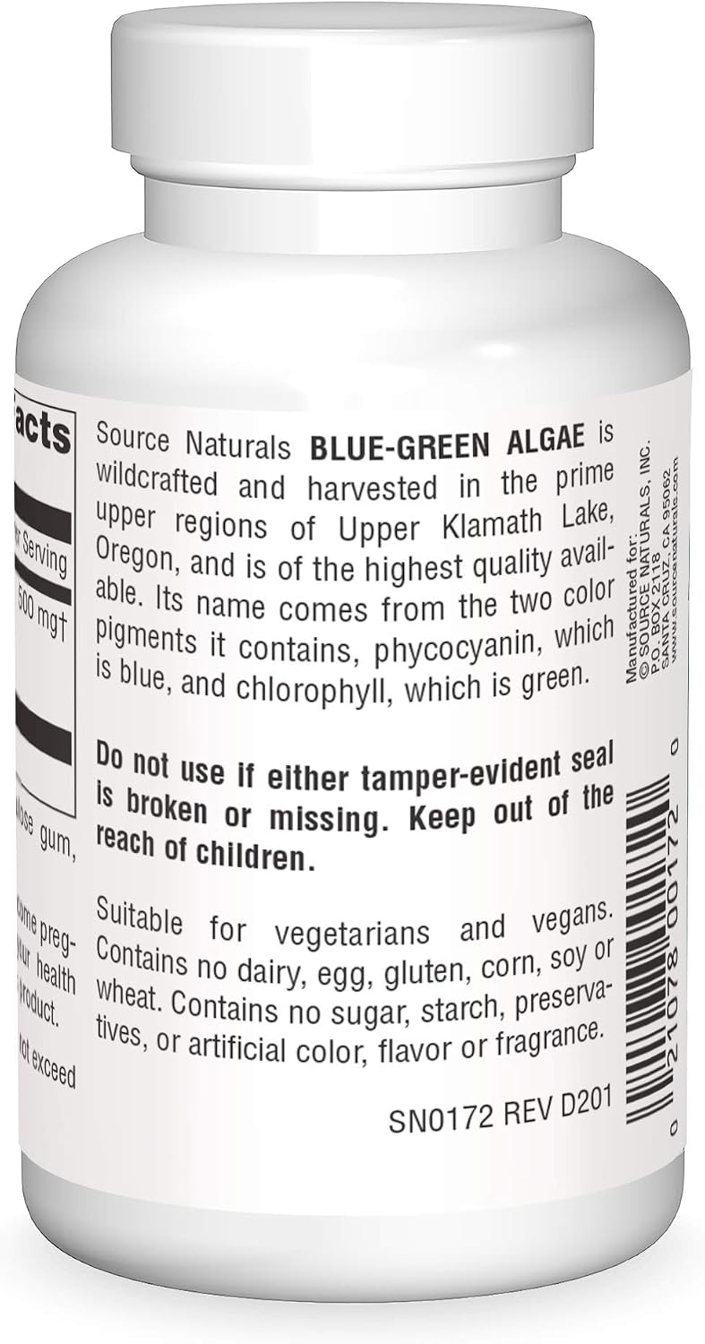 Source Naturals Blue Green Algae from Klamath Lake – 500 mg, 100 Tablets - görsel 2