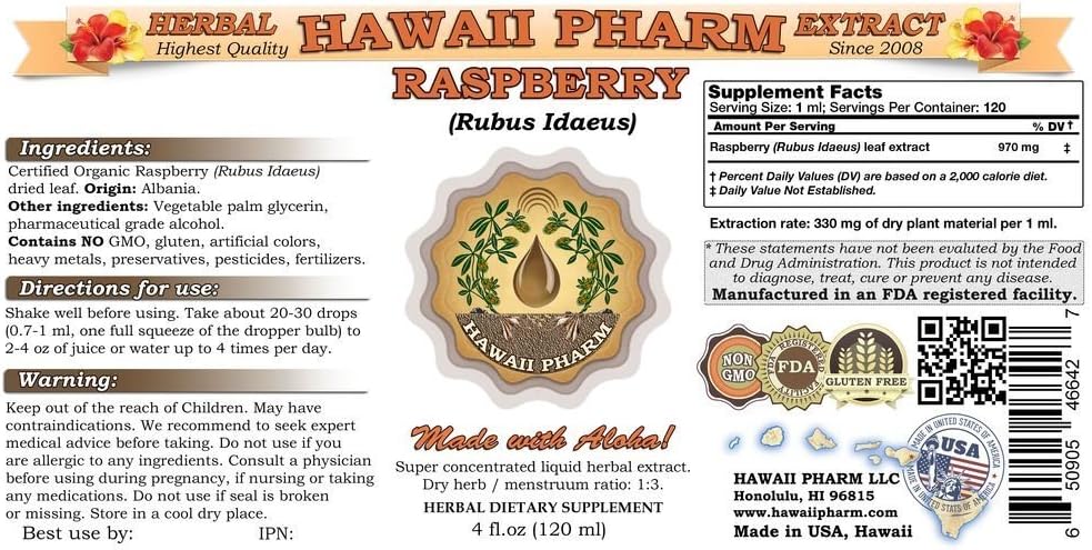 Hawaii Pharm Raspberry (Rubus idaeus) Liquid Extract, Tincture, 2x60 ml - görsel 2