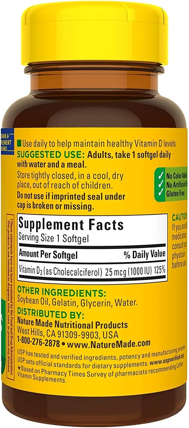 Nature Made Vitamin D3 1000 IU Liquid Softgels, 200 Count (Pack of 2) - görsel 6