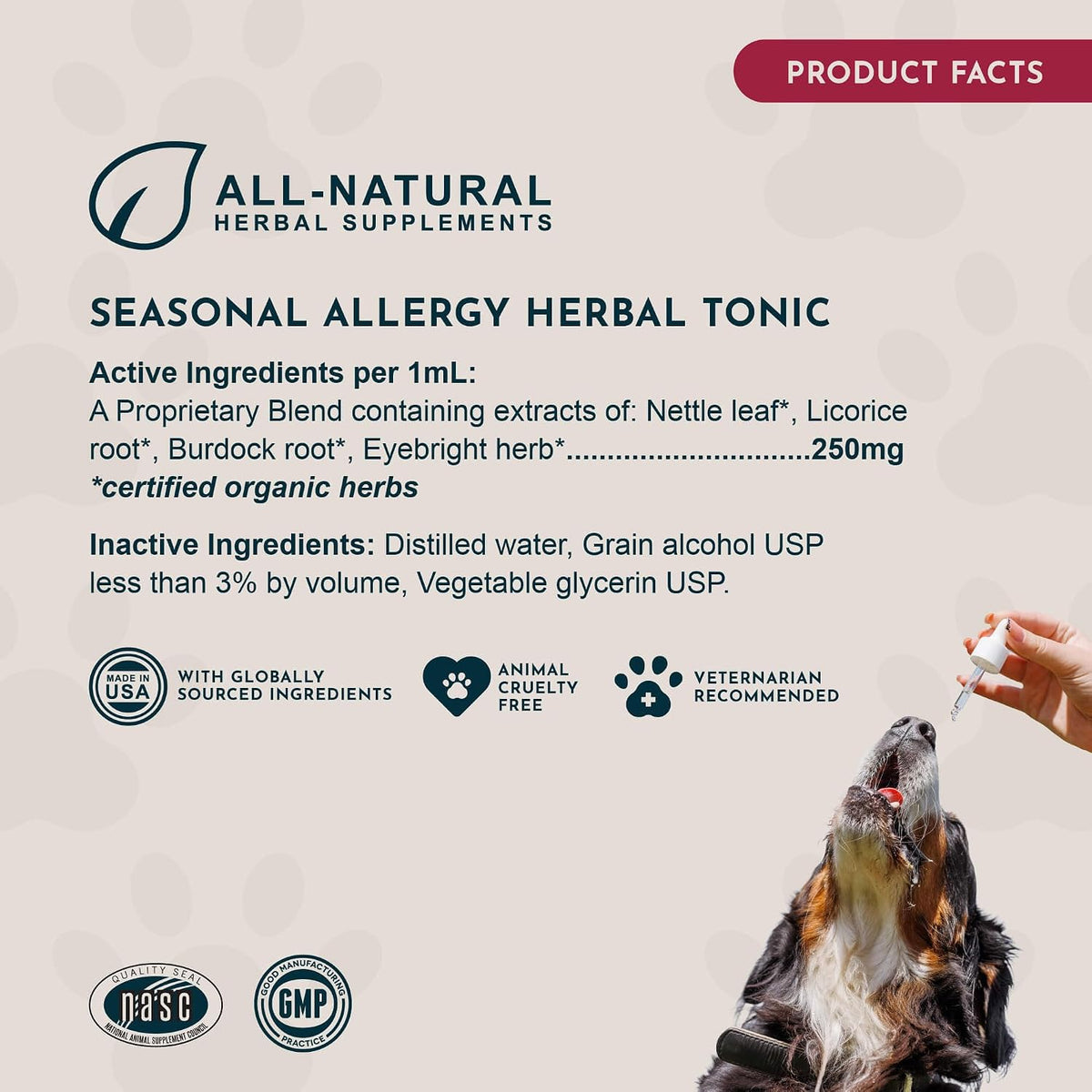 Animal Essentials Seasonal Allergy Herbal Support for Dogs & Cats - Organic Liquid Tincture, 60 ml - görsel 6