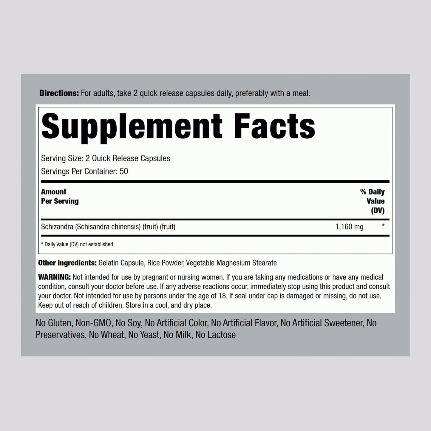 Piping Rock Schizandra Berry Fruit Capsules, 1160 mg, 100 Count - görsel 2