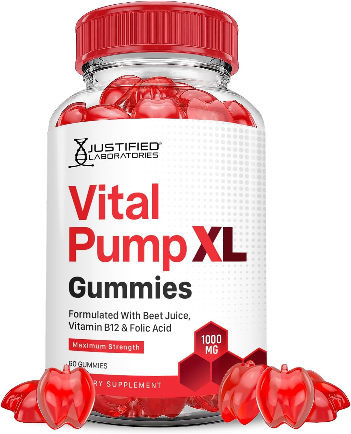 Justified Laboratories Vital Pump XL Performance Gummies 1000mg Advanced Formula - Beet Juice, ACV, Pomegranate, B12 - Vegan, Non-GMO - 60 Gummies - görsel 1