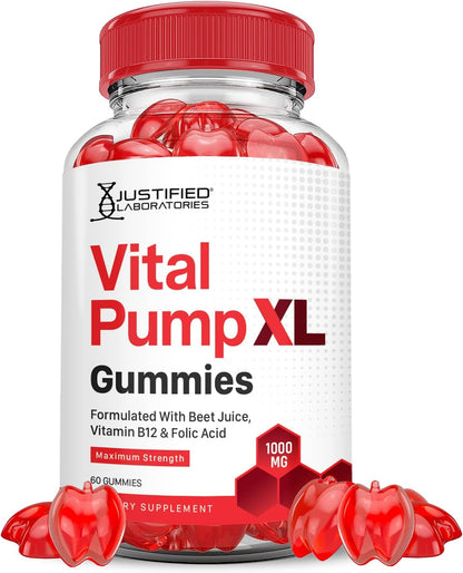Justified Laboratories Vital Pump XL Performance Gummies 1000mg Advanced Formula - Beet Juice, ACV, Pomegranate, B12 - Vegan, Non-GMO - 60 Gummies