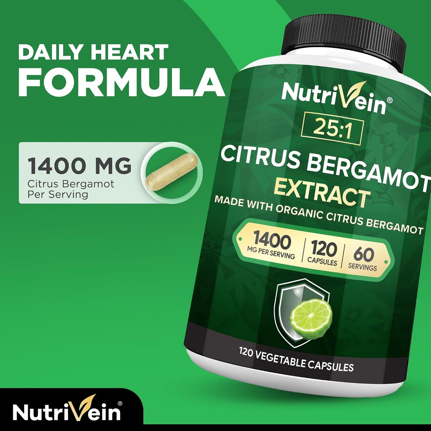 Nutrivein Premium Citrus Bergamot Supplement 1400mg, 120 Capsules - görsel 3