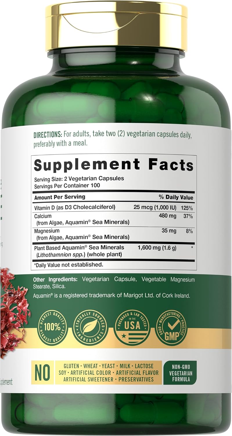 Carlyle Red Marine Algae 1600mg with Calcium, Magnesium and Vitamin D3 - 200 Capsules - görsel 2