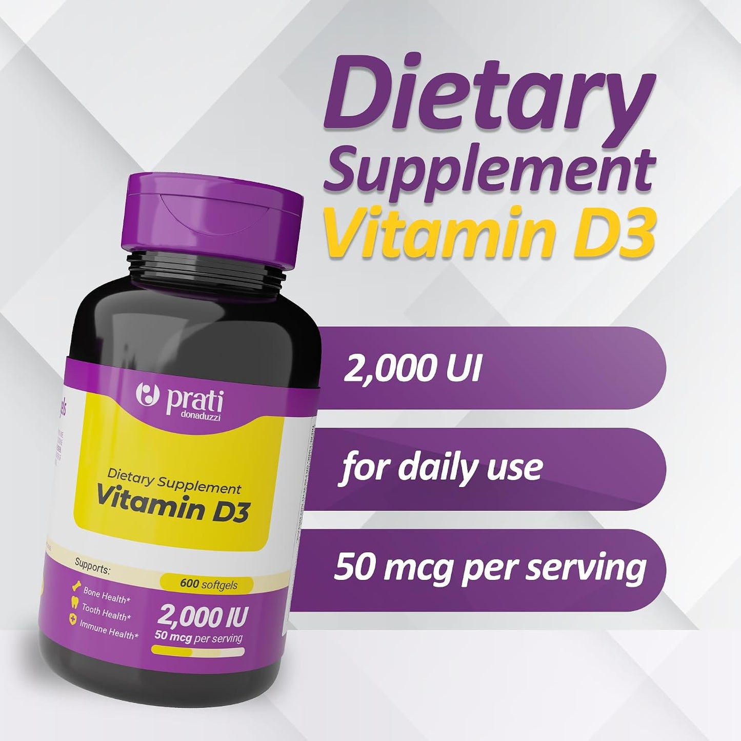 Prati Donaduzzi Vitamin D3 2,000 IU (50 mcg) Soft gel capsules 600 Day Supply - görsel 2