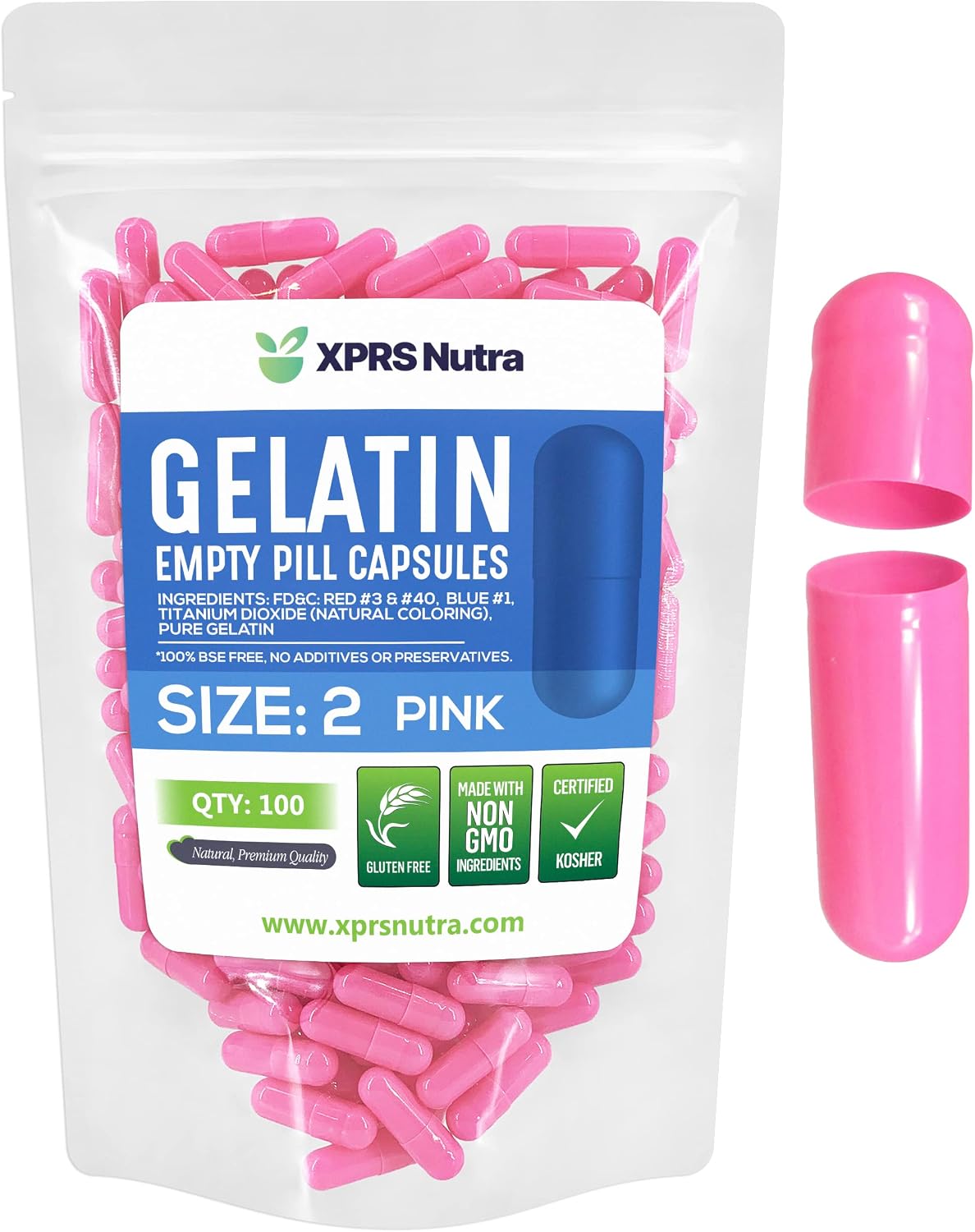 XPRS Nutra Size 2 Empty Capsules - 100 Count Clear Gelatine Capsules - DIY Capsule Filling - Pure Bovine Gel Caps for Homemade Supplements - görsel 6