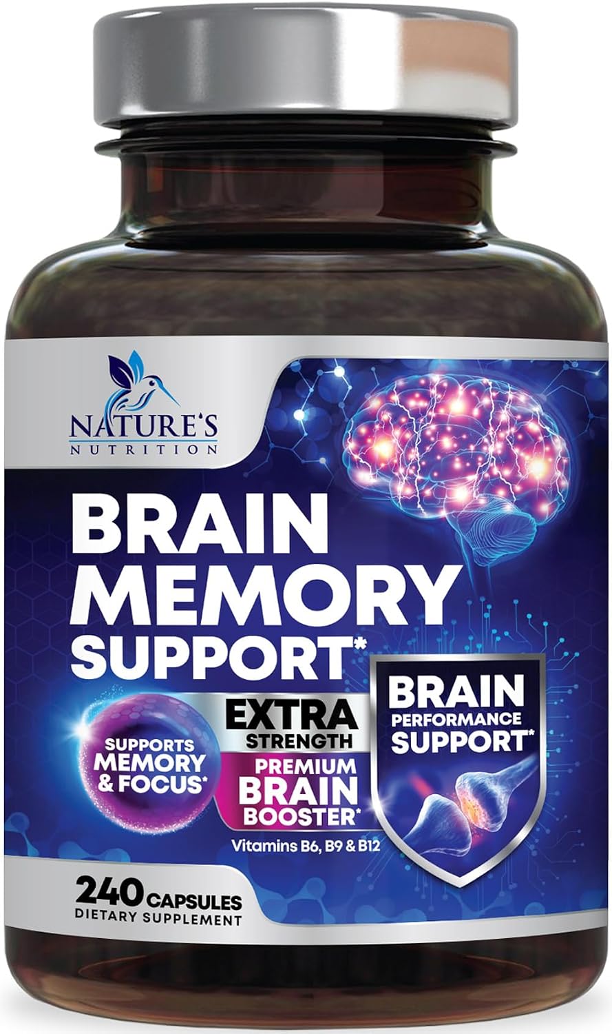 Brain Memory Supplement Capsules - 3X Strength Nootropics for Concentration, Clarity and Focus Support - with Bacopa, Phosphatidylserine and DMAE - 240 Capsules - görsel 1