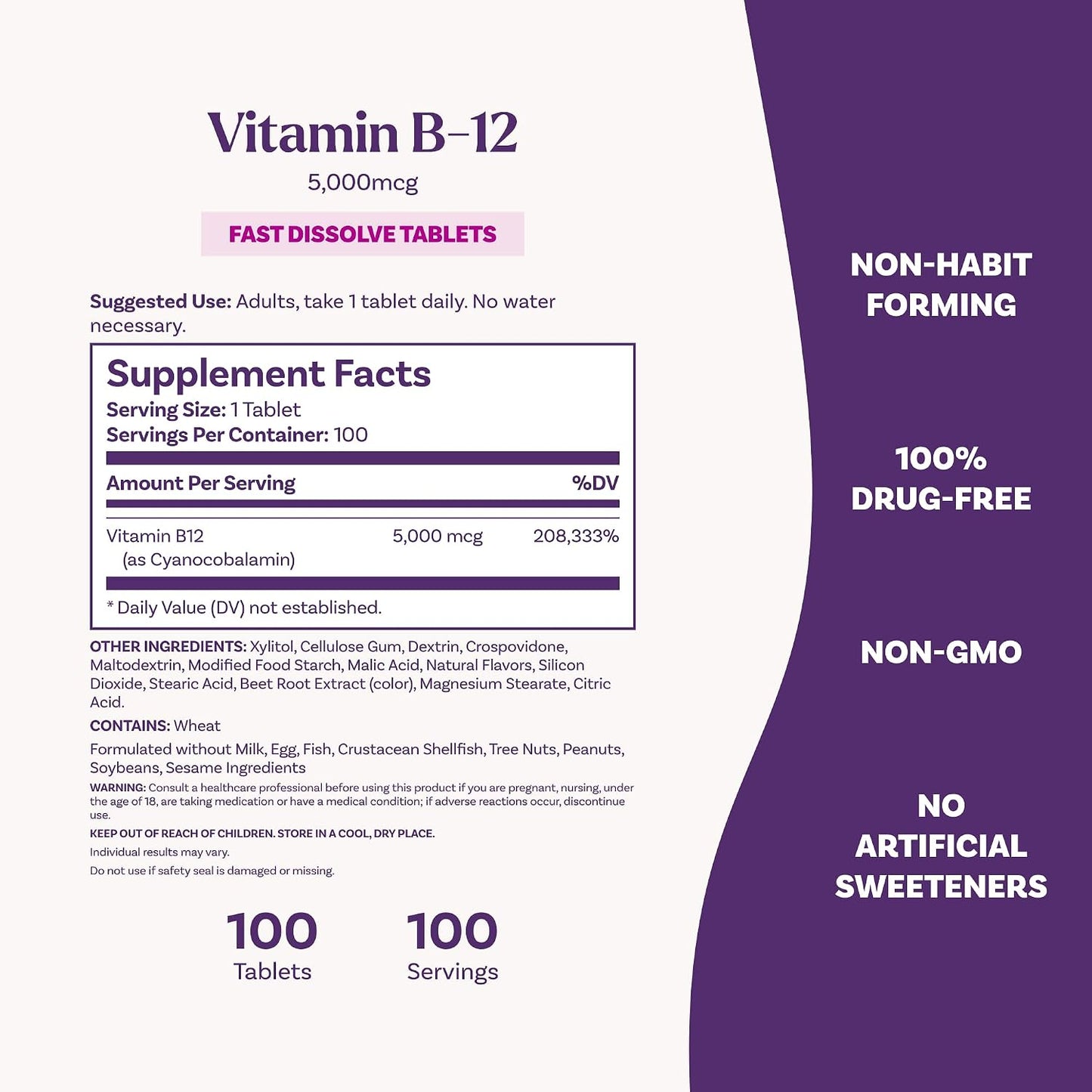 Natrol Vitamin B12 5000 mcg Fast Dissolve B12 Supplement, 100 Tablets - görsel 3