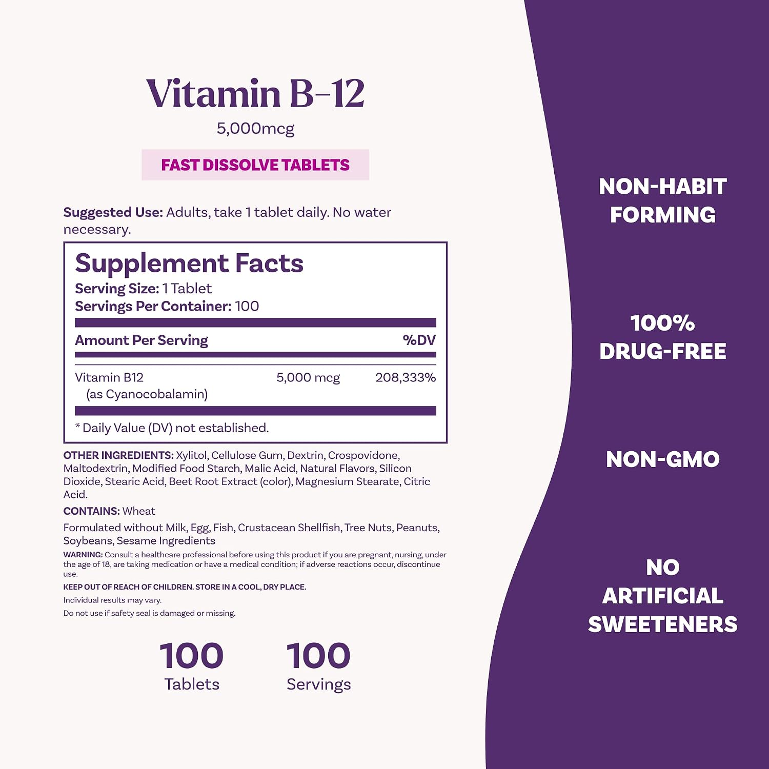 Natrol Vitamin B12 5000 mcg Fast Dissolve B12 Supplement, 100 Tablets - görsel 3