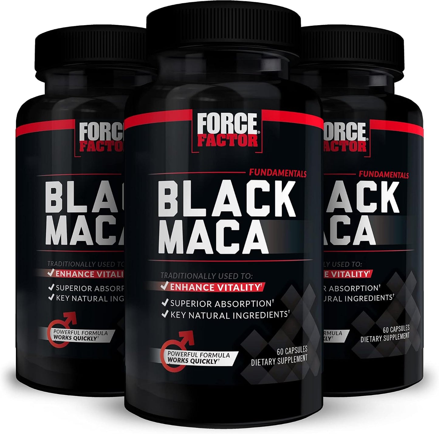 Force Factor Black Maca Root Food Supplement for Men – 1000 mg Maca Negra with BioPerine, 180 Capsules (3-Pack) - görsel 1