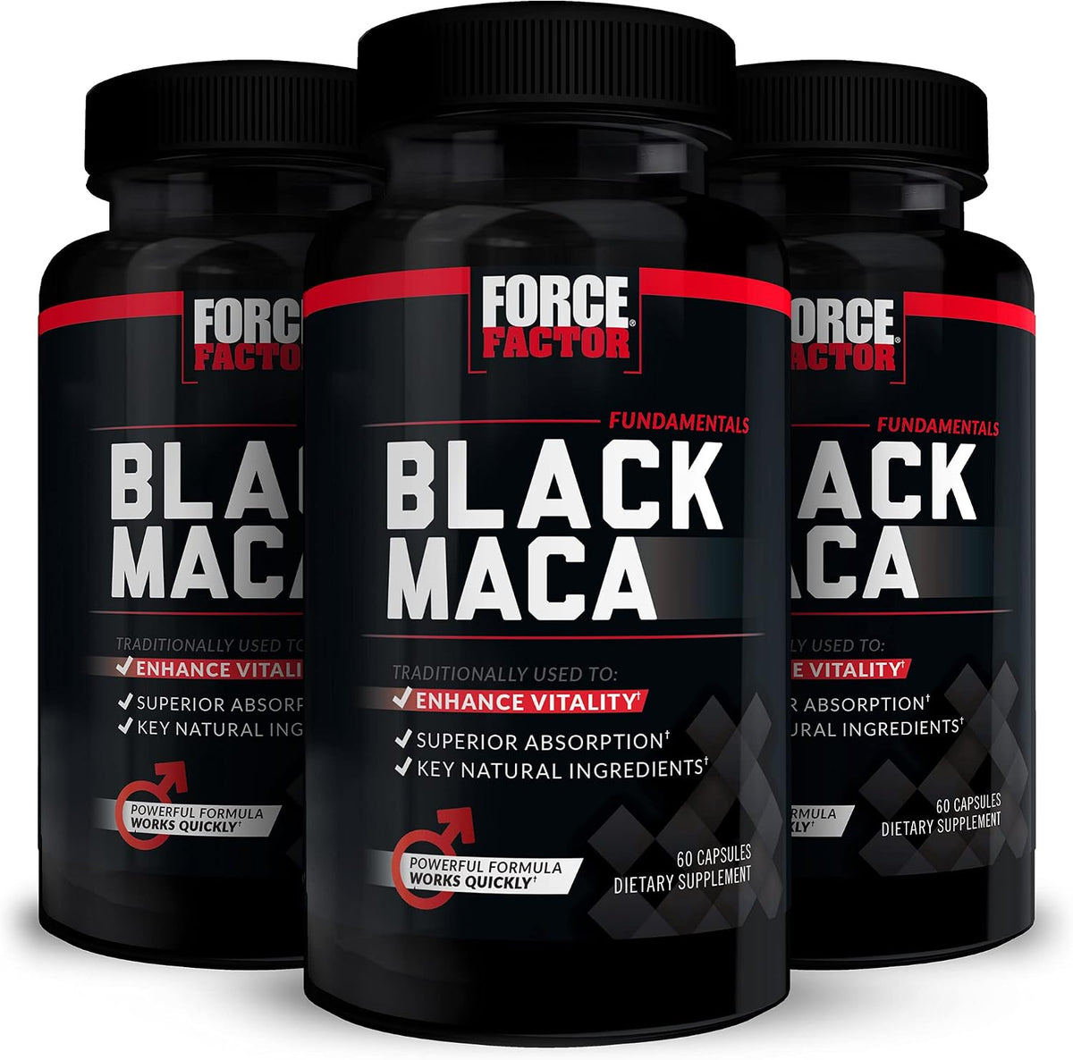Force Factor Black Maca Root Food Supplement for Men – 1000 mg Maca Negra with BioPerine, 180 Capsules (3-Pack) - görsel 1