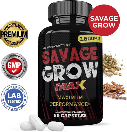 (2 Pack) Savage Grow Max 1600mg Advanced Men's Health Formula 120 Capsules
