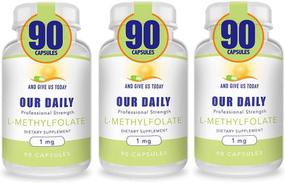 Our Daily Vites L-Methylfolate 1mg (1000mcg) Active Folate, 5-MTHF, 90 Capsules