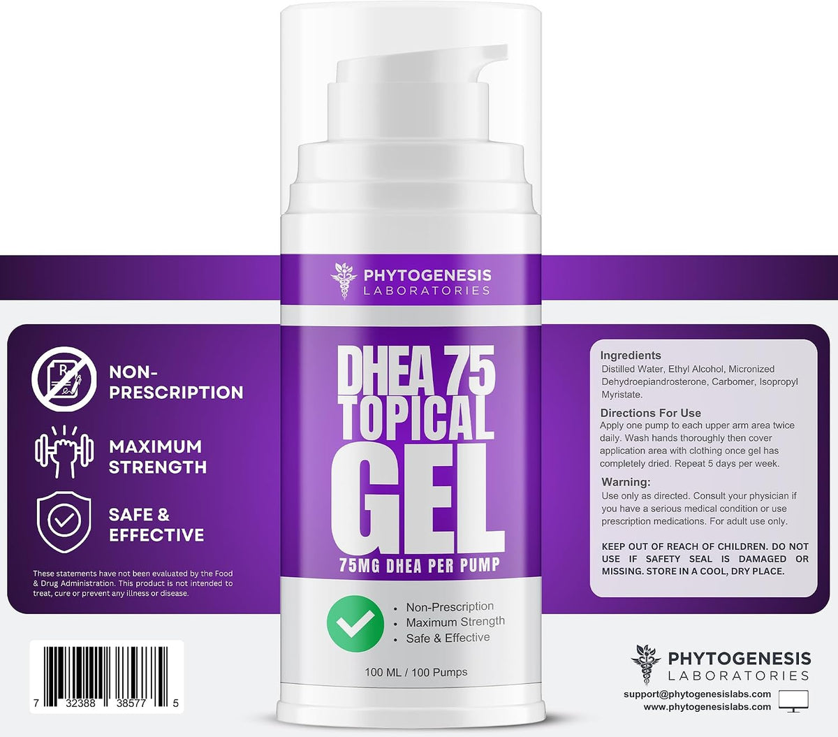 Phytogenesis DHEA 75 Topical Gel – 75 mg DHEA per Pump – One Month Supply - görsel 3