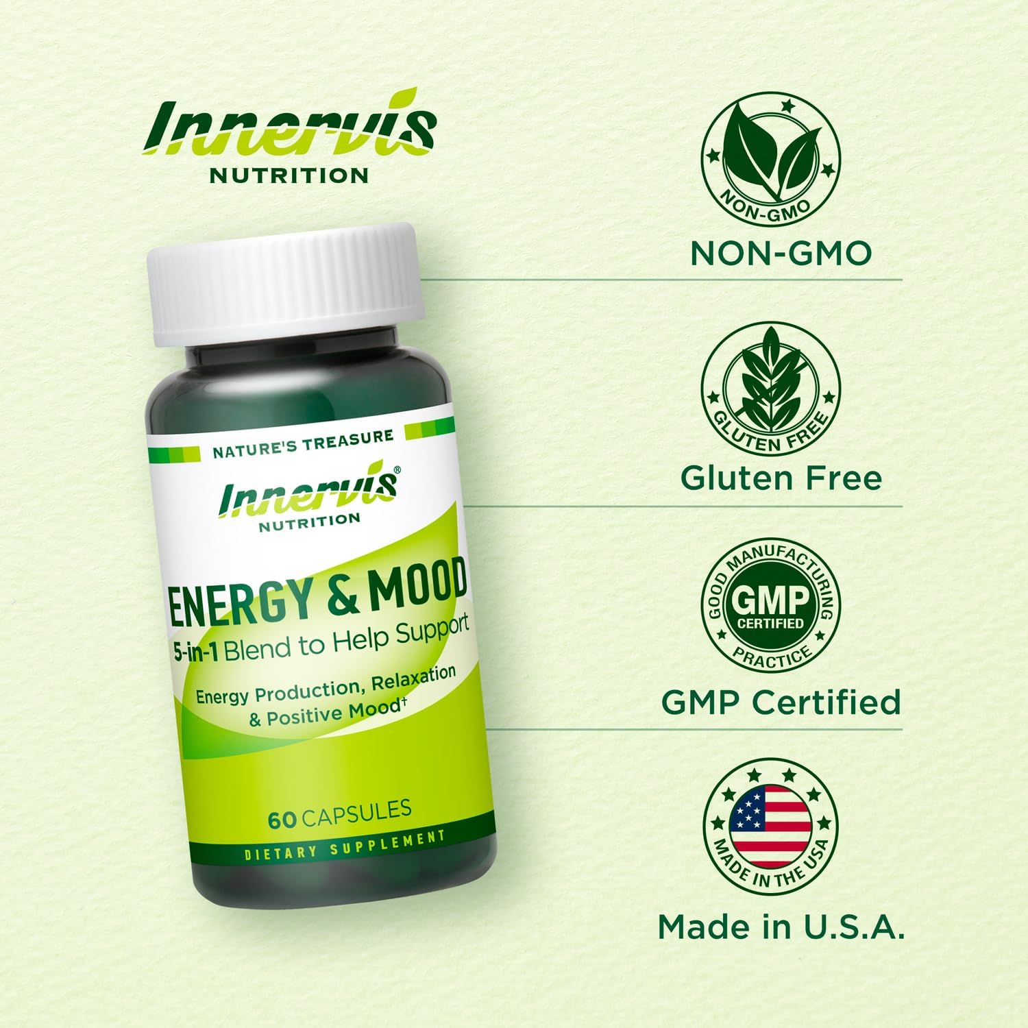 Caffeine-Free Natural Energy Boost with Ashwagandha, Maca & Magnesium – Support Stress Relief, Focus & Mood – 60 Capsules by Innervis Nutrition - görsel 5