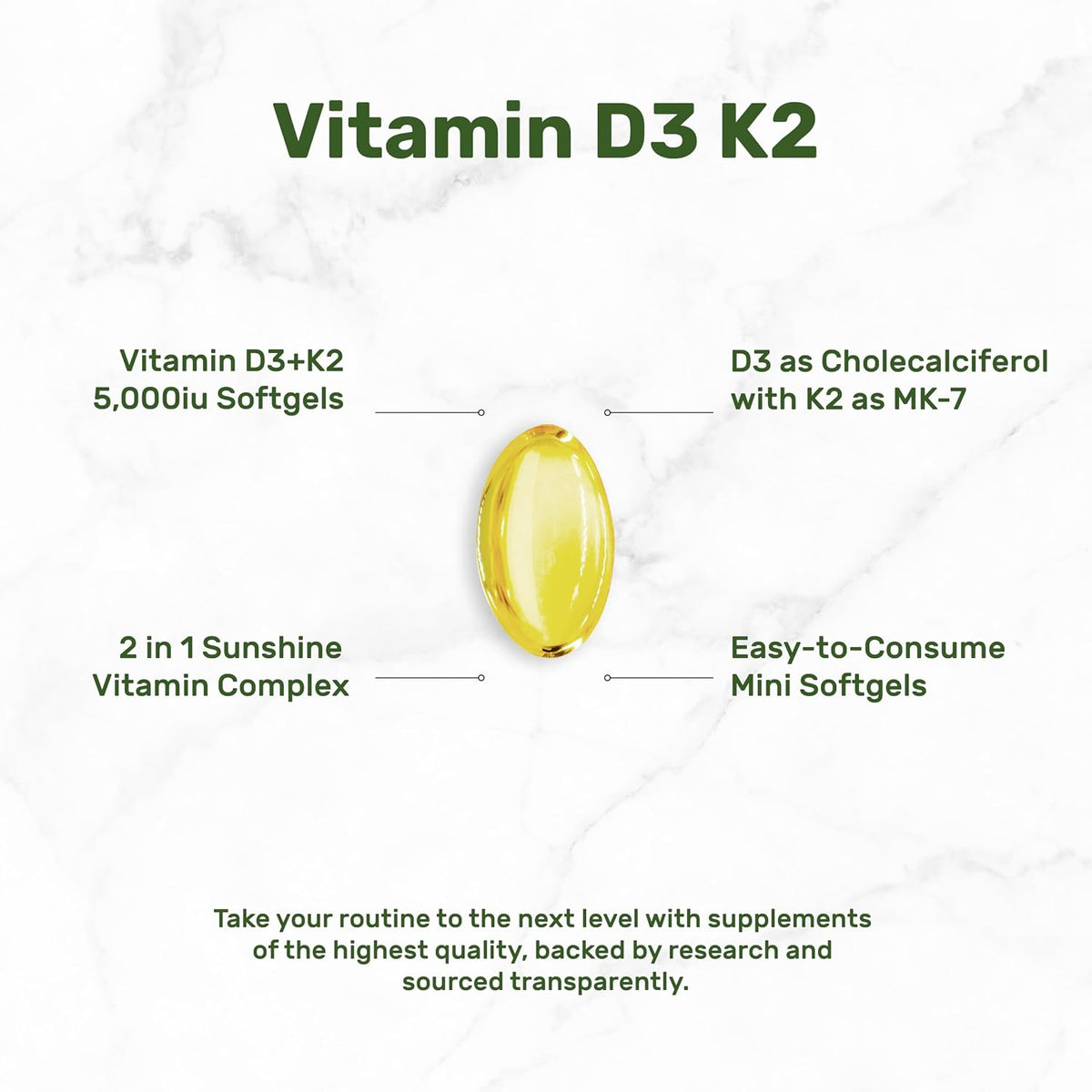 DEAL SUPPLEMENT Vitamin D3 5,000 IU + K2 MK7 Softgels (500 Count) - görsel 3