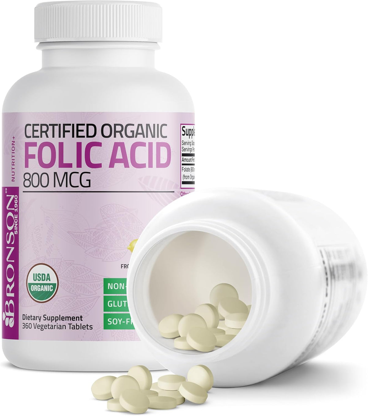 Bronson Organic Folic Acid (Vitamin B9 Folate) 800 mcg – 360 Tablets - görsel 4