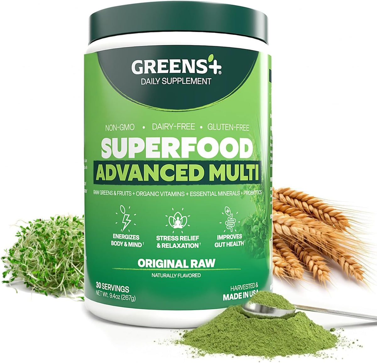 Greens+ Advanced Multi Raw Superfood Powder – Vegan Superfood Greens Supplement - görsel 1