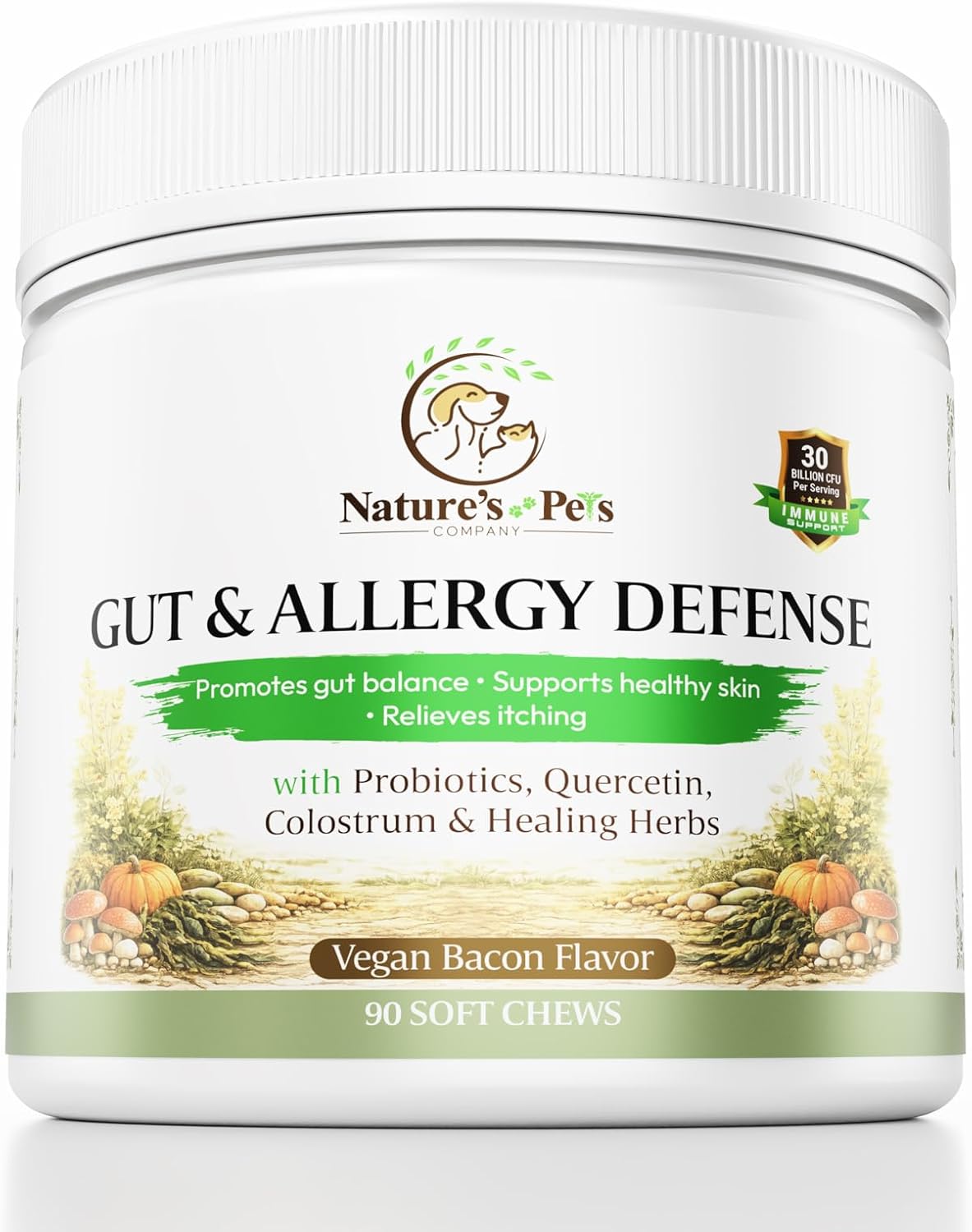 30 Billion CFU Probiotics for Dogs – Gut & Allergy Defence Chews with Quercetin, Colostrum, Turmeric, Mushrooms – 90 Soft Chews – Made in USA - görsel 1