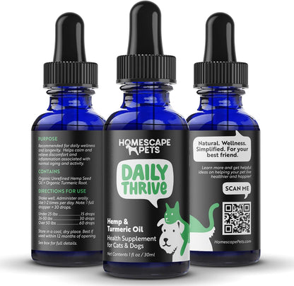 Homescape Pets Daily Thrive Hemp Oil & Turmeric for Cats and Dogs