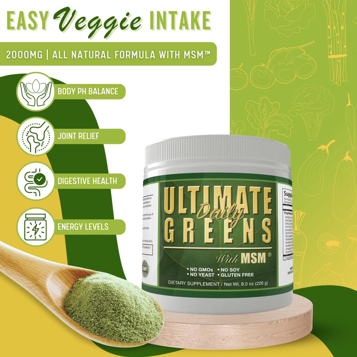 Daily Health Ultimate Greens Powder - Immune Support, Vegan-Friendly, Alkalising Superfood Drink, Non-GM, Gluten & Soya-free, 227 g (8 oz) (3 Pack) - görsel 3