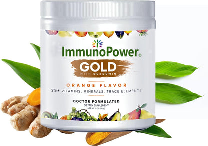 ImmunoPower Gold: High-Absorption Turmeric & BioPerine Immune Support with 35+ Nutrients, Orange Flavour
