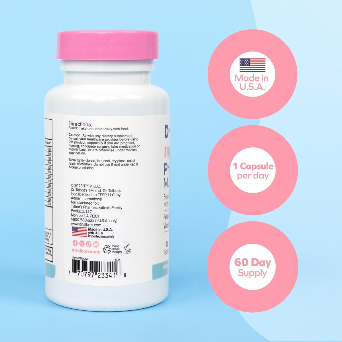 Dr. Talbot's Mom Prenatal Multivitamin Daily Supplement – with Folic Acid, Iron & Essential Vitamins, 60 Capsules - görsel 3