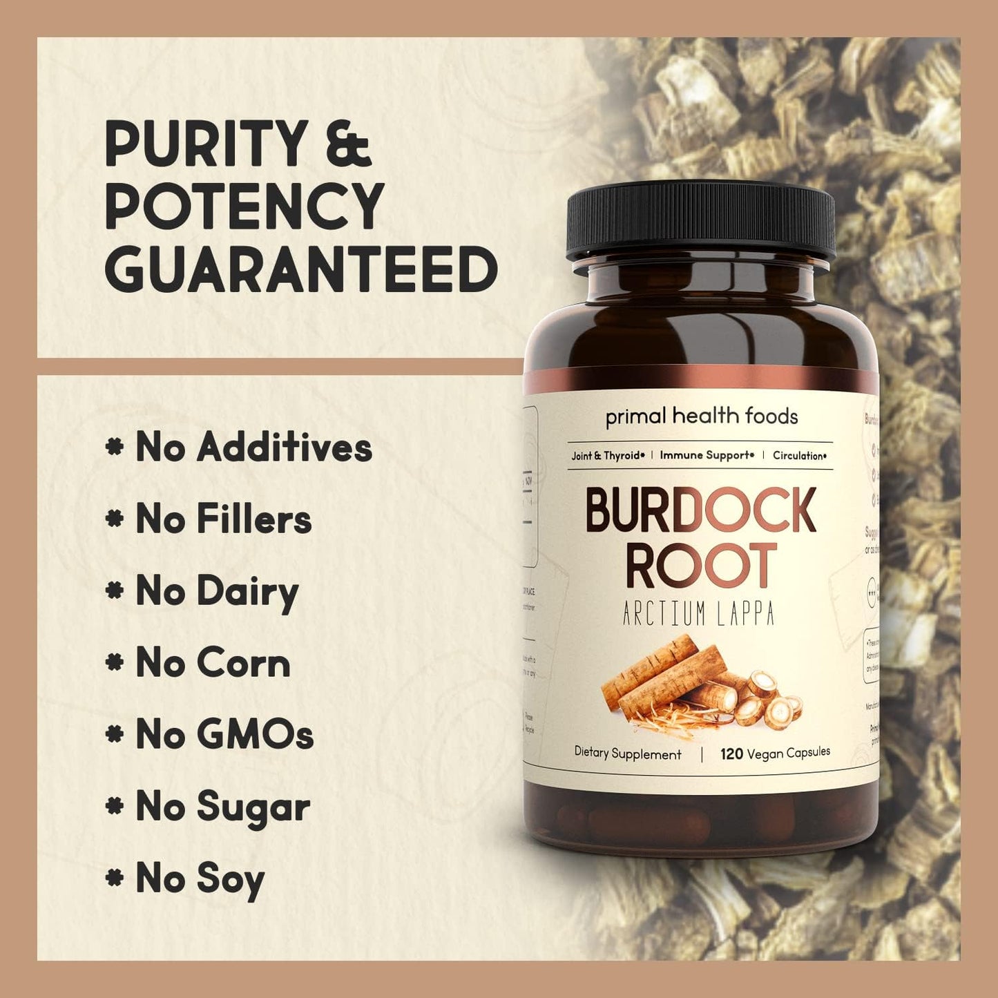 Primal Health Foods Organic Burdock Root Capsules 1000 mg – Circulation, Immune, Skin & Joint Support - görsel 3