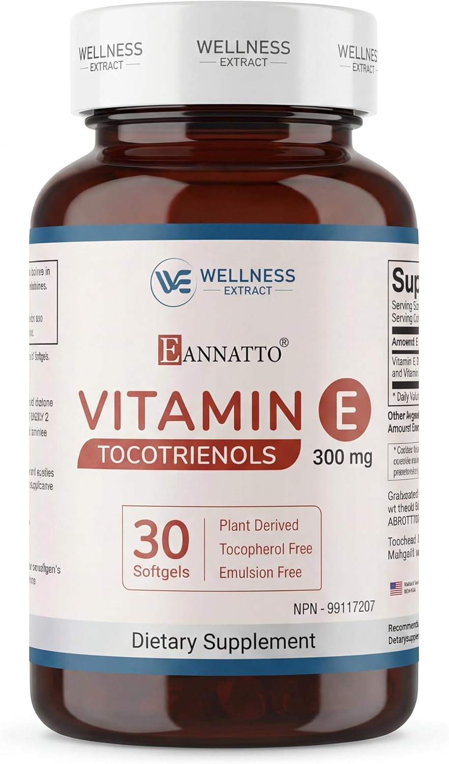 WELLNESS EXTRACT Eannatto Tocotrienols Vitamin E Supplements Tocopherol Free, Non-GM, Gluten-free & Antioxidant (125mg 60 Softgels) - görsel 8