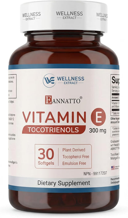 WELLNESS EXTRACT Eannatto Tocotrienols Vitamin E Supplements Tocopherol Free, Non-GM, Gluten-free & Antioxidant (125mg 60 Softgels)