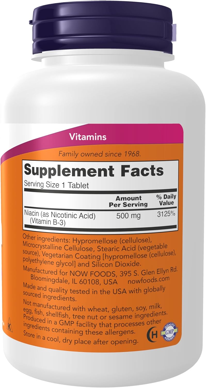 NOW Foods Niacin (Vitamin B3) 500 mg, Sustained Release, 250 Tablets - görsel 2