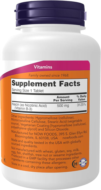NOW Foods Niacin (Vitamin B3) 500 mg, Sustained Release, 250 Tablets