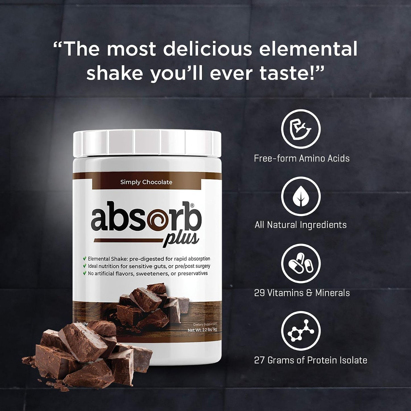 Absorb Plus Isolate Protein - Food Supplement for Improved Gut Health, Additional Nutritional Support, Non-GMO, Gluten-Free, Lactose-Free, Casein-Free (1 kg, Simply Chocolate) - görsel 5