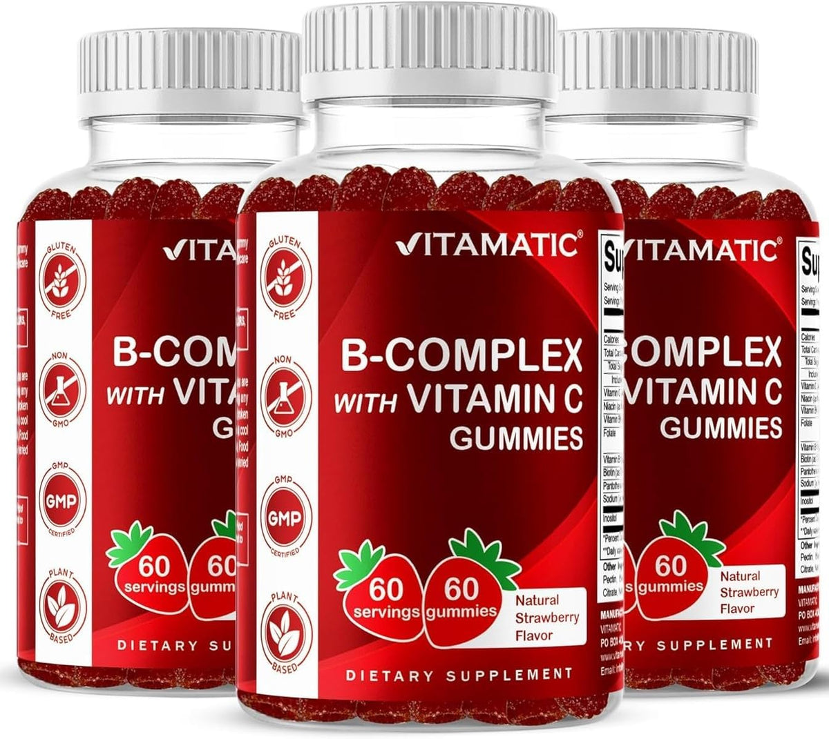 Vitamatic Vitamin B Complex Gummies with Vitamin C & Inositol - Natural Strawberry Flavour - 60 Gummies (2 Bottles) - görsel 10